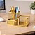 Porta Caneta Clips Lembrete Organizador de Mesa Dourado 3 Divisórias Gv Office - Imagem 9