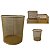 Kit Lixeira de Escritorio Cesto de lixo 10 L, Porta Lápis 3 Divisórias e 1 Porta Treco Redondo Dourado Gv Office - Imagem 1
