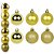 BOLA DE NATAL MISTA FOSCA / LISA / GLITTER DOURADA COM 6 PECAS 7CM DE Ø - Imagem 1