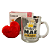 Caneca Xicara de Vidro com Frases para Mãe + Chaveiro de Pelúcia Coração - Imagem 1