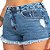 Short Hot Pant Jeans Destroyed Amassado Azul Lady Rock - Imagem 2