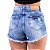 Short Hot Pant Jeans Amassado Destroyed Azul Médio Lady Rock - Imagem 2