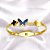 BRACELETE AÇO INOXIDÁVEL BORBOLETA E TREVO PRETO PEDRA CRISTAL- DOURADO - Imagem 4