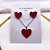 CONJUNTO COLAR  E BRINCO AÇO INOXIDÁVEL  CORAÇÃO VERMELHO - PRATEADO - Imagem 1