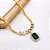 COLAR AÇO INOX FITA 45 CM CRAVEJADO BAGUETE CRISTAL PEDRA VERDE TURMALINA - DOURADO - Imagem 2