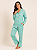 Pijama Americano Feminino Manga Longa Corações Verde - Imagem 1