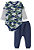 Conjunto Body Menino Manga Longa Dinossauro Azul Marinho - Imagem 1