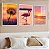 Kit 3 Quadros Com Moldura Praia Flamingo - Imagem 1