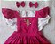Jardineira infantil rosa fucsia com blusa branca de laise - Imagem 2