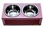 Comedouro Duplo De Madeira Com Potes Inox Para Gatos E Cachorros Rosa (LP9510-01) - Imagem 1