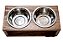 Comedouro Duplo De Madeira Com Potes Inox Para Gatos E Cachorros Marrom (LP9510-04) - Imagem 2