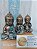 Trio de Budas 12cm Bronze e turquesa - Imagem 1