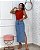 Saia Jeans Midi Fendas Lateral Bolsos Cintura Alta c/ Lycra - Imagem 3