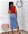 Saia Jeans Midi Fendas Lateral Bolsos Cintura Alta c/ Lycra - Imagem 4