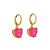 Brinco Dourado Argolinha Pedra de Coração Rosa - Imagem 1