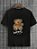 Camiseta Masculina Preta 100% Algodão Urso Warning - Imagem 1