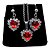 Conjunto Colar Brinco Coração Vermelho Aço Inox Zircônia Lux - Imagem 2