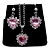 Conjunto Colar Brinco Coração ROSA Aço Inox Zircônia Luxo - Imagem 4