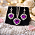 Conjunto Colar Brinco Coração ROXO Aço Inox Zircônia Luxo - Imagem 5