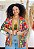 KIMONO  - FLOR DO SERTÃO -LARANJA E VERDE - VISCOSE PRÉ LAVADO - Imagem 1