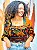 BLUSA PRINCESA - LÍDIA - BOHO - COR PREDOMINANTE- VERDE E LARANJA -VISCOSE PRÉ LAVADO - Imagem 1