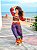CALÇA PANTALONA ÁGATA - PRAIA URBANA -AZUL COM DETALHES COLORIDOS - VISCOSE PRÉ LAVADO - Imagem 3