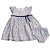 Vestido Bebê Raminhos Cru Azul Marinho Meia Malha 100% Algodão - Imagem 1