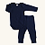 Conjunto Body e Calça Bebê Manga Longa Marinho Suedine 100% Algodão - Imagem 1