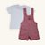 Jardineira Bebê Tricoline Vermelha Vichy com Camiseta Algodão - Imagem 1