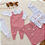 Saída de Maternidade Bebê Menina Tricot Rosa Bordado Rococó 3 Peças - Imagem 1
