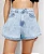 Short Jeans Feminino Godê Cintura Super Alta Marmorizado Azul Claro - Imagem 1