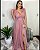 Vestido longo tule com brilho decote V com fenda - Imagem 1