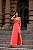 Vestido longo tecido fluido detalhe flor com fenda - Imagem 1