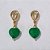 BRINCO FOLHEADO A OURO COM 6 MILÉSIMOS + VERNIZ DIAMOND BASE LISA VAZADA PEDRA NATURAL ÁGATA VERDE CORAÇÃO SEXTAVADO 12MM OUBR000066 - Imagem 1