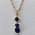 GARGANTILHA FOLHEADA A OURO CORRENTE 44CM COM PINGENTE COM PEDRAS EM ZIRCÔNIAS AZUL 5X25MM OUGG000083 - Imagem 2