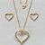 CONJUNTO FOLHEADO A OURO - BANHADO COM 5 MILÉSIMOS + VERNIZ DIAMOND - (CJA764) CONJUNTO COM CORRENTE VENEZIANA 45CM E PINGENTES CORAÇÃO VAZADOS CRAVEJADOS EM MICROS ZIRCÔNIAS 15/24MM - FECHO REDONDO - (OURO180) OUCJ000033 - Imagem 1