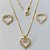 CONJUNTO FOLHEADO A OURO - BANHADO COM 5 MILÉSIMOS + VERNIZ DIAMOND - CONJUNTO COM CORRENTE VENEZIANA 45CM E PINGENTES CORAÇÃO VAZADO CRAVEJADO EM MICROS ZIRCÔNIAS 15x16MM - FECHO REDONDO - (OURO191) OUCJ000039 - Imagem 1