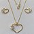 CONJUNTO FOLHEADO A OURO - BANHADO COM 5 MILÉSIMOS + VERNIZ DIAMOND - CONJUNTO COM CORRENTE VENEZIANA 45CM E PINGENTES CORAÇÕES VAZADOS COM ZIRCÔNIAS 22X28MM - FECHO REDONDO - (OURO197)OUCJ000044 - Imagem 1