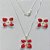 CONJUNTO FOLHEADO A PRATA COM 50 MILÉSIMOS + VERNIZ DIAMOND - CONJUNTO COM CORRENTE VENEZIANA 45CM -BRINCOS DE PINO E PINGENTES EM FLORES ESMALTADAS VERMELHA 16X19MM - (PRA110)PRCJ000132 - Imagem 1