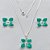 CONJUNTO FOLHEADO A PRATA COM 50 MILÉSIMOS + VERNIZ DIAMOND - CONJUNTO COM CORRENTE VENEZIANA 45CM -BRINCOS DE PINO E PINGENTES EM FLORES ESMALTADAS VERDE 16X19MM (PRA111) PRCJ000134 - Imagem 1