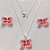CONJUNTO FOLHEADO A PRATA COM 50 MILÉSIMOS + VERNIZ DIAMOND - CONJUNTO COM CORRENTE VENEZIANA 45CM - BRINCOS DE PINO E PINGENTES EM FLORES ESMALTADAS ROSA 16X19MM (PRA112) PRCJ000135 - Imagem 1