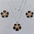 CONJUNTO FOLHEADO A PRATA COM 50 MILÉSIMOS + VERNIZ DIAMOND - CONJUNTO COM CORRENTE VENEZIANA 45CM - BRINCOS DE PINO E PINGENTES EM FLORES ESMALTADAS PRETO COM MARRON 17X20MM - (PRA162) PRCJ000155 - Imagem 1