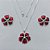 CONJUNTO FOLHEADO A PRATA COM 50 MILÉSIMOS + VERNIZ DIAMOND - CONJUNTO COM CORRENTE VENEZIANA 45CM - BRINCOS DE PINO E PINGENTES EM FLORES ESMALTADAS VERMELHO COM PRETO 17X20MM - (PRA163) PRCJ000156 - Imagem 1