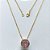 GARGANTILHA FOLHEADA A OURO 5 MILÉSIMOS + VERNIZ DIAMOND - CORRENTE CADEADO 45CM E PINGENTE COM ZIRCÔNIA REDONDA ROSA 12X12MM - (OURO835) OUGG000201 - Imagem 1