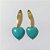 BRINCO FOLHEADO A OURO - BANHADO COM 5 MILÉSIMOS + VERNIZ DIAMOND - BRINCO DE PINO BASE OVAL COMPRIDA E PINGENTE PEDRA NATURAL 55MM - (OURO1305) OUBR000551 - Imagem 1
