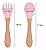 Jogo de bambu, garfo e colher de silicone - Rosa - Imagem 2