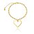 Pulseira Elo Oval Pingente Coração Placa Vazado Folheado a Ouro 18K - Imagem 1