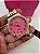 Relógio feminino com pulseira dourada e fundo rosa Bollfendo - Imagem 1