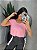 Blusa  Croped Manga Curta Cor Rosa BB - Imagem 1