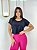 Blusa  Croped Manga Curta Cor Preto - Imagem 1